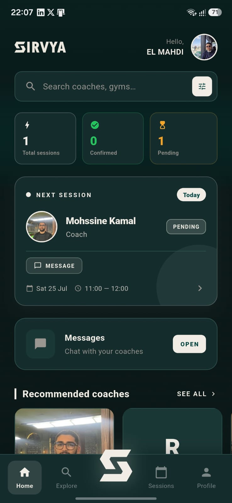 Coach profile screen